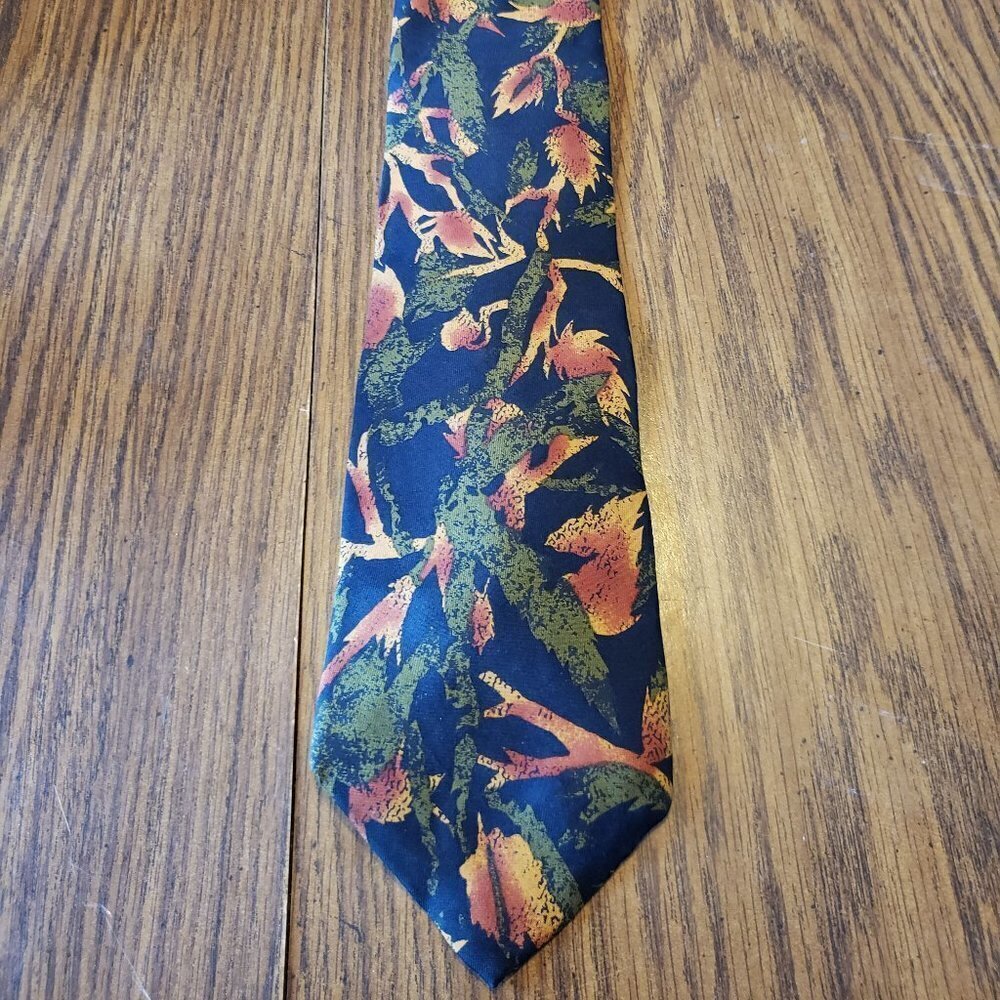 Enrico Coveri Blue Green Rustic Nature Pattern 3 Inch Wide Necktie